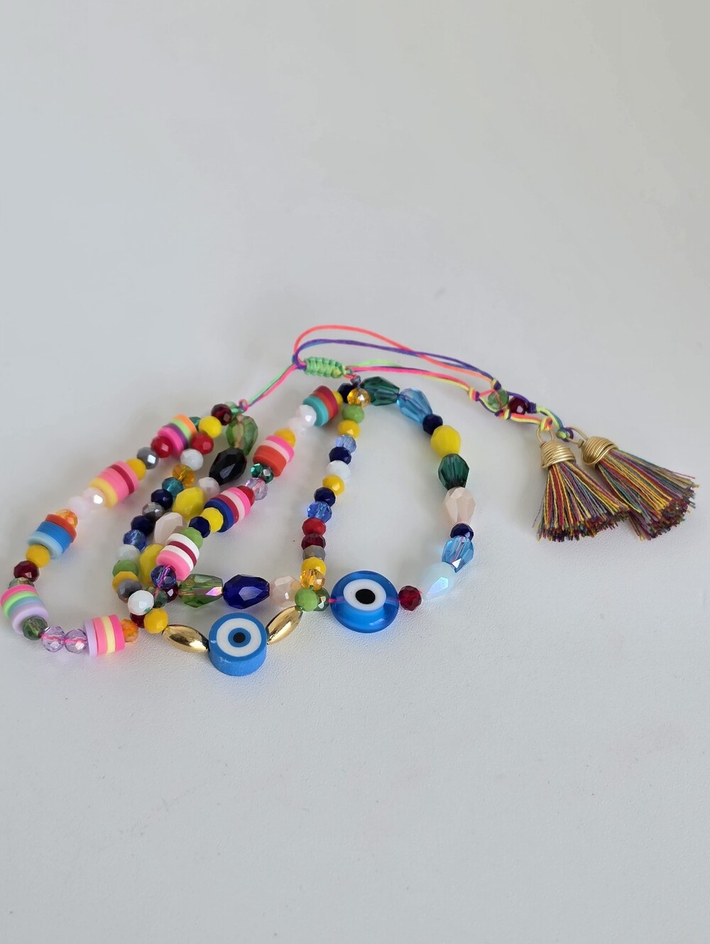 Handmade Evil Eye Beaded Bracelet Colorful Tassel Adjustable